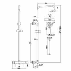 Spey Series 2 Brushed Brass Dual Head Thermostatic Shower Kit | Highlife Bathrooms | Rigid Riser Shower Kit -Bathroom Sales Shop 13117R 2 570x807 1