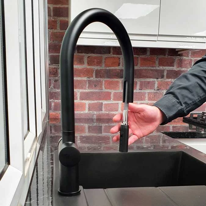 Rievaulx Matt Black Pull Out Kitchen Mixer Tap | Modern Design | High-Quality Finish 7 Rievaulx Matt Black Pull Out Kitchen Mixer Tap | Modern Design | High-Quality Finish - Image 5