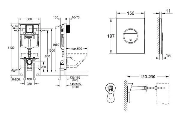 Grohe SL Rapid 3 In 1 W.C Fixing Frame with Nova Flush Button - Premium Toilet Fixing Frame 4 Grohe SL Rapid 3 In 1 W.C Fixing Frame with Nova Flush Button - Premium Toilet Fixing Frame - Image 2