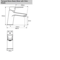 Francis Pegler Tempest Monobloc Basin Mixer Tap - Modern Bathroom Taps -Bathroom Sales Shop 4K7101.Spec