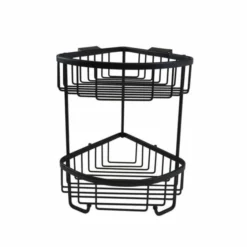 Roman Matt Black Double Corner Shower Basket with Hooks - RSB05B | Stylish & Durable Bathroom Organizer