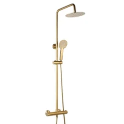 Niagara Equate Round Brushed Brass Thermostatic Dual Head Shower Set - Premium Shower Kit