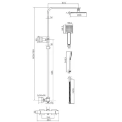 Niagara Observa Matt Black Square Twin Shower Head Set - Stylish & Durable Rigid Riser Shower Kit -Bathroom Sales Shop 9302 spec