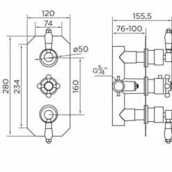 Niagara Arlington Chrome Traditional Triple Concealed Shower Valve - Two Outlets | High-Quality Shower Valve -Bathroom Sales Shop 9317 tech