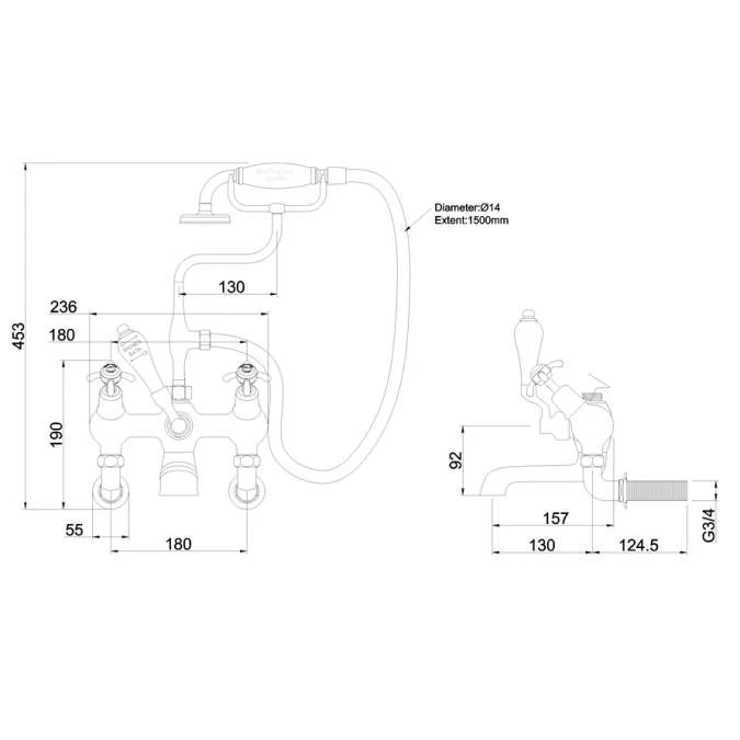 Burlington Anglesey Wall Mounted Angled Bath Shower Mixer Tap - AN21 | Traditional Style | Chrome Finish 4 Burlington Anglesey Wall Mounted Angled Bath Shower Mixer Tap - AN21 | Traditional Style | Chrome Finish - Image 2