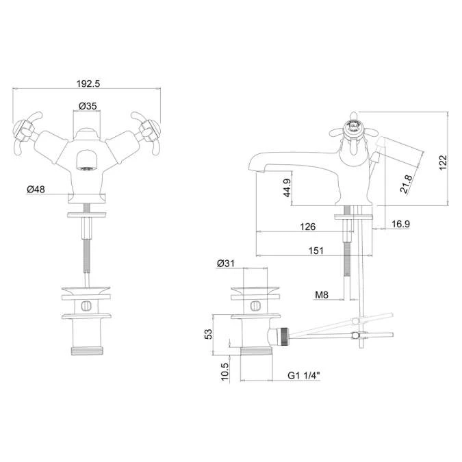 Burlington Anglesey Monobloc Basin Mixer Tap with High/Low Central Indice - AN4 | Traditional Style | Chrome Finish 5 Burlington Anglesey Monobloc Basin Mixer Tap with High/Low Central Indice - AN4 | Traditional Style | Chrome Finish - Image 3