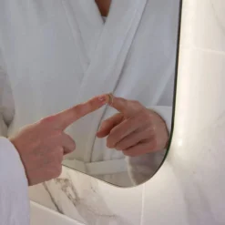 Aurora Back-lit LED Bathroom Mirror with Shaver Socket - 500 X 700mm | Modern Illuminated Mirror -Bathroom Sales Shop AURA CLOSEUP rd 1