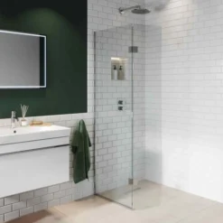 ABACUS Walk In Shower Screen 700mm with Chrome Hinged Return 350mm | Modern Shower Enclosure