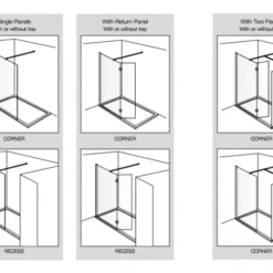 Aquadart 600mm Wetroom 10 Shower Screen - Premium Quality Walk-In Shower Glass -Bathroom Sales Shop Aquadart Wetroom 10 Shower Panel Configurations 7