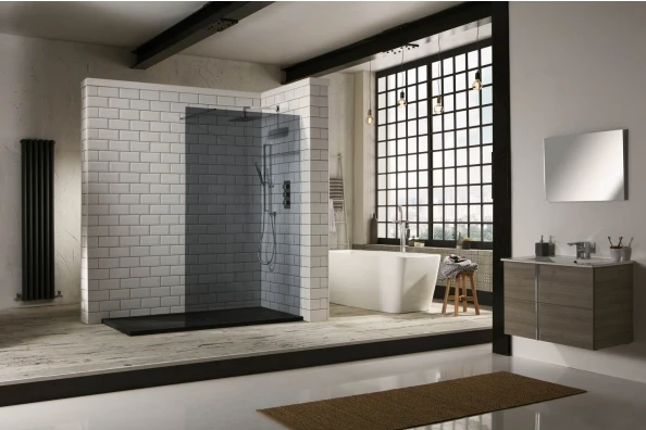 Aquaglass+ 900mm Tinted Walk-in Shower Enclosure by Frontline Bathrooms | Smoked Glass Shower Panel 4 Aquaglass+ 900mm Tinted Walk-in Shower Enclosure by Frontline Bathrooms | Smoked Glass Shower Panel - Image 2