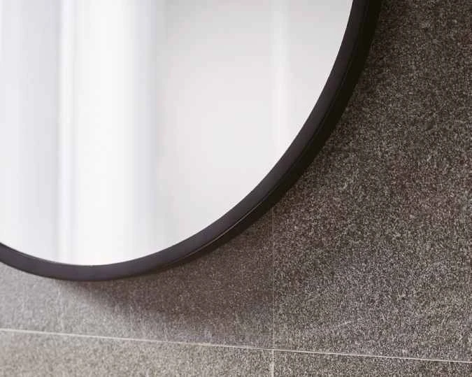 Docklands 600mm Matt Black Round Framed Mirror - Stylish Bathroom Accessory | Origins Living 4 Docklands 600mm Matt Black Round Framed Mirror - Stylish Bathroom Accessory | Origins Living - Image 2