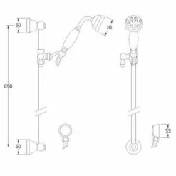 Bayswater Traditional Slider Rail Kit - White & Chrome | Shower Valve Accessory -Bathroom Sales Shop BAYS203 TECH