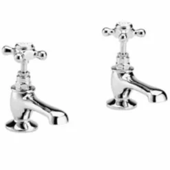 Bayswater Crosshead Hex Basin Pillar Taps - White/Chrome | Traditional Style Tap