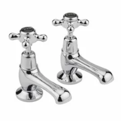 Bayswater Crosshead Dome Basin Pillar Taps - Black/Chrome | Traditional Taps