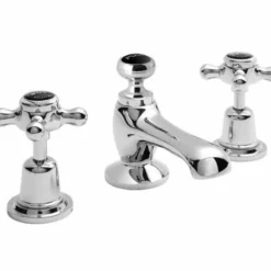 Bayswater 3 Hole Dome Basin Mixer Taps - Black/Chrome | Traditional Style | High-Quality Finish