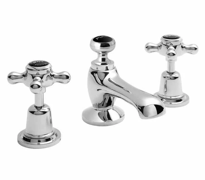 Bayswater 3 Hole Dome Basin Mixer Taps - Black/Chrome | Traditional Style | High-Quality Finish 3 Bayswater 3 Hole Dome Basin Mixer Taps - Black/Chrome | Traditional Style | High-Quality Finish