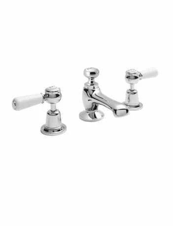 Bayswater 3 Hole Lever Dome Basin Mixer Taps - White/Chrome | Traditional Taps 3 Bayswater 3 Hole Lever Dome Basin Mixer Taps - White/Chrome | Traditional Taps
