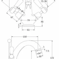 Bayswater Lever Dome Basin Mixer Tap - White/Chrome | Traditional Style | High-Quality Finish -Bathroom Sales Shop BAYT345 tech 1