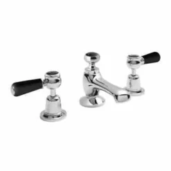 Bayswater 3 Hole Lever Dome Basin Mixer Taps - Black/Chrome | Traditional Taps