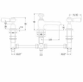 Bayswater 3 Hole Lever Dome Basin Mixer Taps - White/Chrome | Traditional Taps 4 Bayswater 3 Hole Lever Dome Basin Mixer Taps - White/Chrome | Traditional Taps - Image 2
