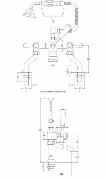 Bayswater Lever Hex Bath Shower Mixer - Black/Chrome | Traditional Taps 4 Bayswater Lever Hex Bath Shower Mixer - Black/Chrome | Traditional Taps - Image 2