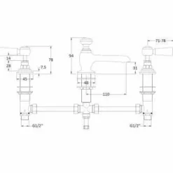 Bayswater 3 Hole Lever Hex Basin Mixer Taps - White/Chrome | Modern Bathroom Taps -Bathroom Sales Shop BAYT447 tech 1