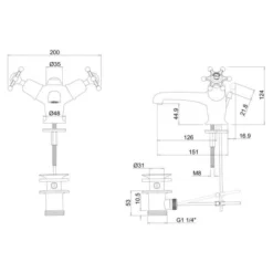 Burlington Birkenhead Traditional Cross Head Basin Monobloc Tap with Pop Up Waste - BI4 -Bathroom Sales Shop BI4 LD