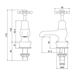 Burlington Birkenhead Traditional Cross Head Cloakroom Taps - BI1 | Stylish & Durable Tap for Bathrooms -Bathroom Sales Shop BIR1 LD