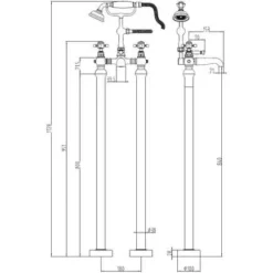 Barbary Floor Standing Bath/Shower Mixer & Shower Kit - Brushed Brass | Luxury Bathroom Taps -Bathroom Sales Shop Barbary Freestanding BSM Brass LD