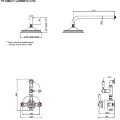 Burlington Stour Traditional Shower - Fixed Head - BF1S | Elegant & Durable Showering Solution -Bathroom Sales Shop Burlington Stour BF1S tech drawing rubberduck 1