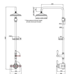 Burlington Stour Exposed Traditional Shower with Rigid Riser & Fixed Head - BF2S | Premium Shower Valve -Bathroom Sales Shop Burlington Stour BF2S tech drawing rubberduck