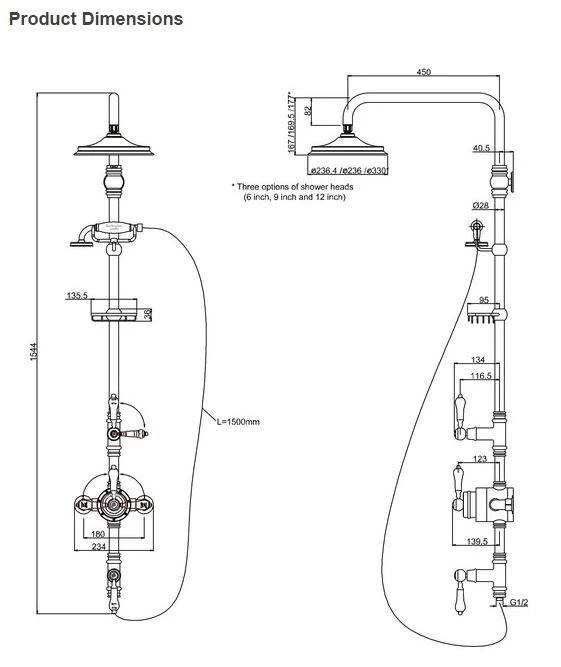 Burlington Stour Exposed Traditional Shower with Rigid Riser, Fixed Head, Hose & Handset - BF3S | Premium Shower System 6 Burlington Stour Exposed Traditional Shower with Rigid Riser, Fixed Head, Hose & Handset - BF3S | Premium Shower System - Image 4