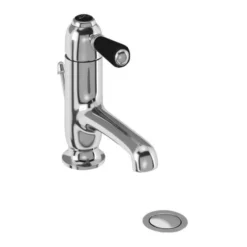 Burlington Chelsea Traditional Curved Monobloc Basin Tap with Pop Up Waste & Black Lever | Chrome Finish