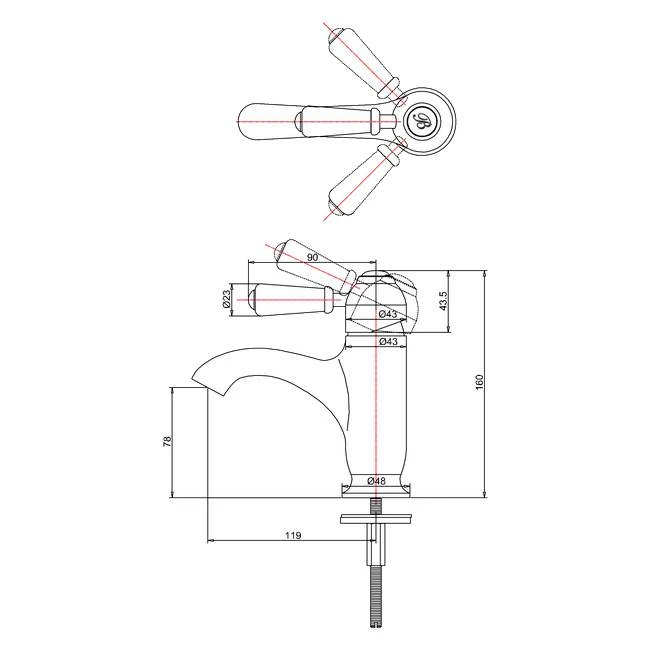 Burlington Chelsea Traditional Curved Monobloc Basin Tap With Black Lever - Stylish Bathroom Tap 4 Burlington Chelsea Traditional Curved Monobloc Basin Tap With Black Lever - Stylish Bathroom Tap - Image 2