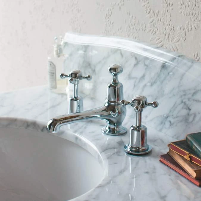 Burlington Claremont 3 Hole Traditional Basin Mixer Tap - Chrome Finish 5 Burlington Claremont 3 Hole Traditional Basin Mixer Tap - Chrome Finish - Image 3