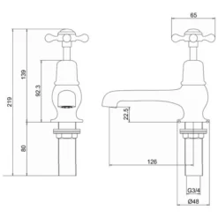 Burlington Claremont Traditional Bath Taps - Black Handles CL3BLA | Elegant & Durable Bathroom Fixture -Bathroom Sales Shop CL3 LD 1