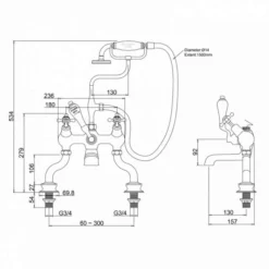 Burlington Claremont Traditional Angled Bath Shower Mixer Tap - Chrome Finish -Bathroom Sales Shop CLR19 LD