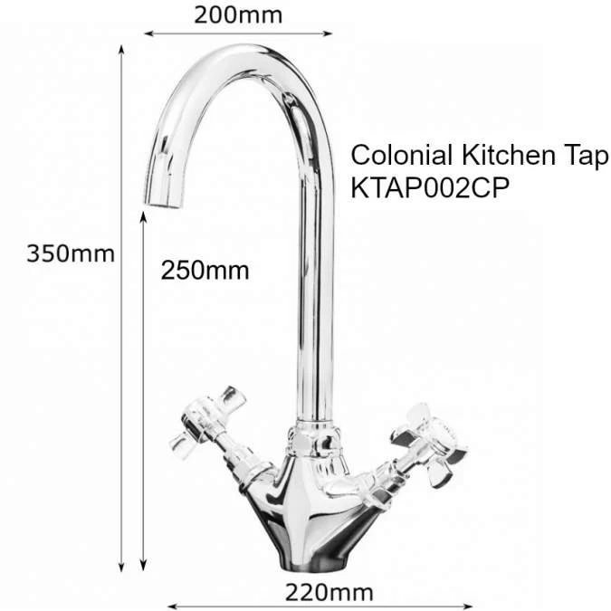 Colonial Cross Head Swan Neck Monobloc Kitchen Mixer Tap - Chrome | High-Quality Kitchen Taps 4 Colonial Cross Head Swan Neck Monobloc Kitchen Mixer Tap - Chrome | High-Quality Kitchen Taps - Image 2