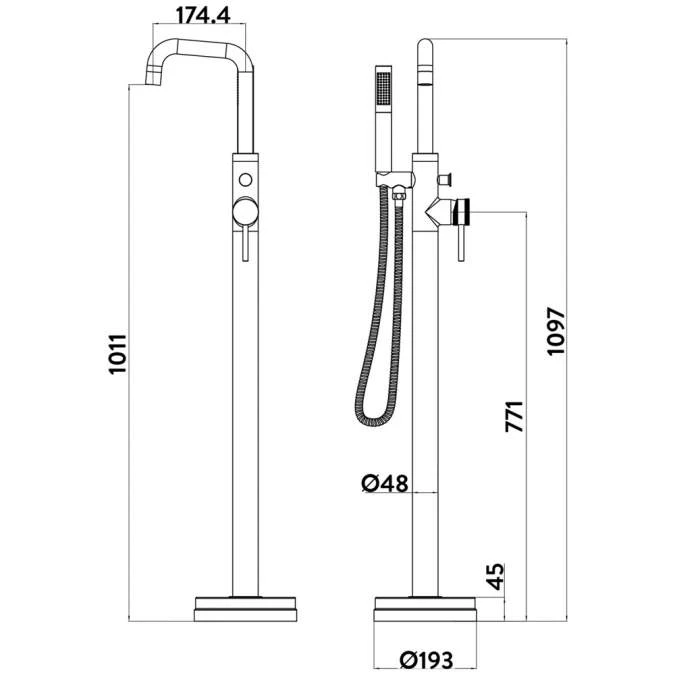 Scudo Core Brushed Brass Freestanding Bath Shower Mixer Tap | Premium Bathroom Taps 6 Scudo Core Brushed Brass Freestanding Bath Shower Mixer Tap | Premium Bathroom Taps - Image 4