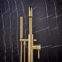 Scudo Core Brushed Brass Freestanding Bath Shower Mixer Tap | Premium Bathroom Taps 8 Scudo Core Brushed Brass Freestanding Bath Shower Mixer Tap | Premium Bathroom Taps -Bathroom Sales Shop Core Freestanding BSM Lifestyle2