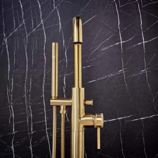 Scudo Core Brushed Brass Freestanding Bath Shower Mixer Tap | Premium Bathroom Taps 5 Scudo Core Brushed Brass Freestanding Bath Shower Mixer Tap | Premium Bathroom Taps - Image 3