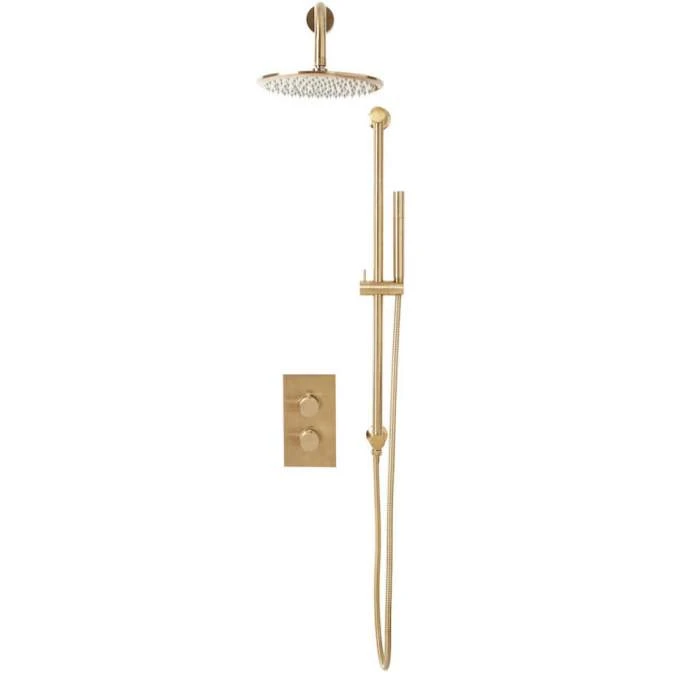 Scudo Core Brushed Brass Round Handle Shower Kit with Head & Handset Riser | Concealed Shower Valves 3 Scudo Core Brushed Brass Round Handle Shower Kit with Head & Handset Riser | Concealed Shower Valves