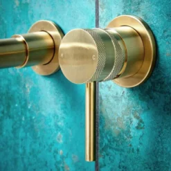 Scudo Core Wall Mounted Basin Tap in Brushed Brass - Stylish & Durable -Bathroom Sales Shop Core Wall Mounted Basin Tap Lifestyle2