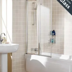 Lakes Bathrooms Framed Double Panel Bath Screen 950 x 1400mm - Silver | Elegant Shower Enclosure -Bathroom Sales Shop Double panel Framed Bath Screen
