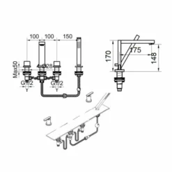 Sagittarius Eclipse 4 Hole Bath Filler Tap - Modern Bathroom Tap -Bathroom Sales Shop EC114C tech