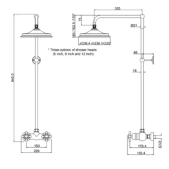 Burlington Eden Exposed Traditional Thermostatic Shower with Fixed Head - BEF1S | Stylish & Reliable Shower Valve -Bathroom Sales Shop EDEN BEF1S TECH DRAWING