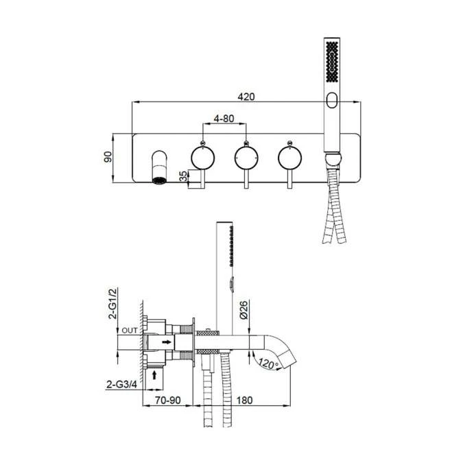 ABACUS Iso Pro Thermo Wall Mounted Bath Shower Mixer - Matt Black | Modern Coloured Taps 4 ABACUS Iso Pro Thermo Wall Mounted Bath Shower Mixer - Matt Black | Modern Coloured Taps - Image 2