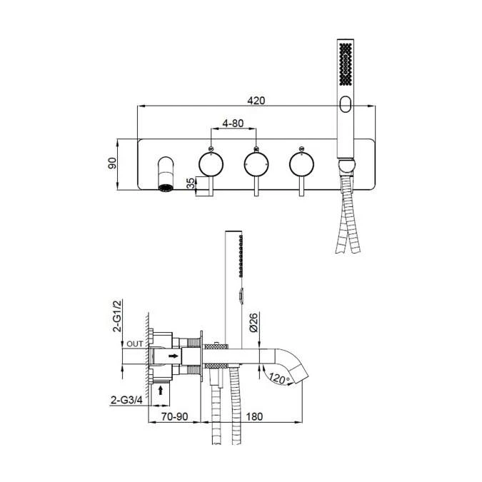 ABACUS Iso Pro Thermo Wall Mounted Bath Shower Mixer - Brushed Nickel | Premium Wall Mounted Tap 4 ABACUS Iso Pro Thermo Wall Mounted Bath Shower Mixer - Brushed Nickel | Premium Wall Mounted Tap - Image 2
