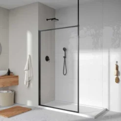 Roman Innov8 1000 Matt Black Framed Wet Room Clear Glass Panel 8mm - Premium Quality Shower Door 5 Roman Innov8 1000 Matt Black Framed Wet Room Clear Glass Panel 8mm - Premium Quality Shower Door -Bathroom Sales Shop Innov8 Black frame wetroom panel sq 2