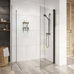 Roman Innov8 400mm Pivoting Wetroom Panel in Matt Black | Premium Shower Enclosure -Bathroom Sales Shop Innov8 Pivoting Panels open Black sq